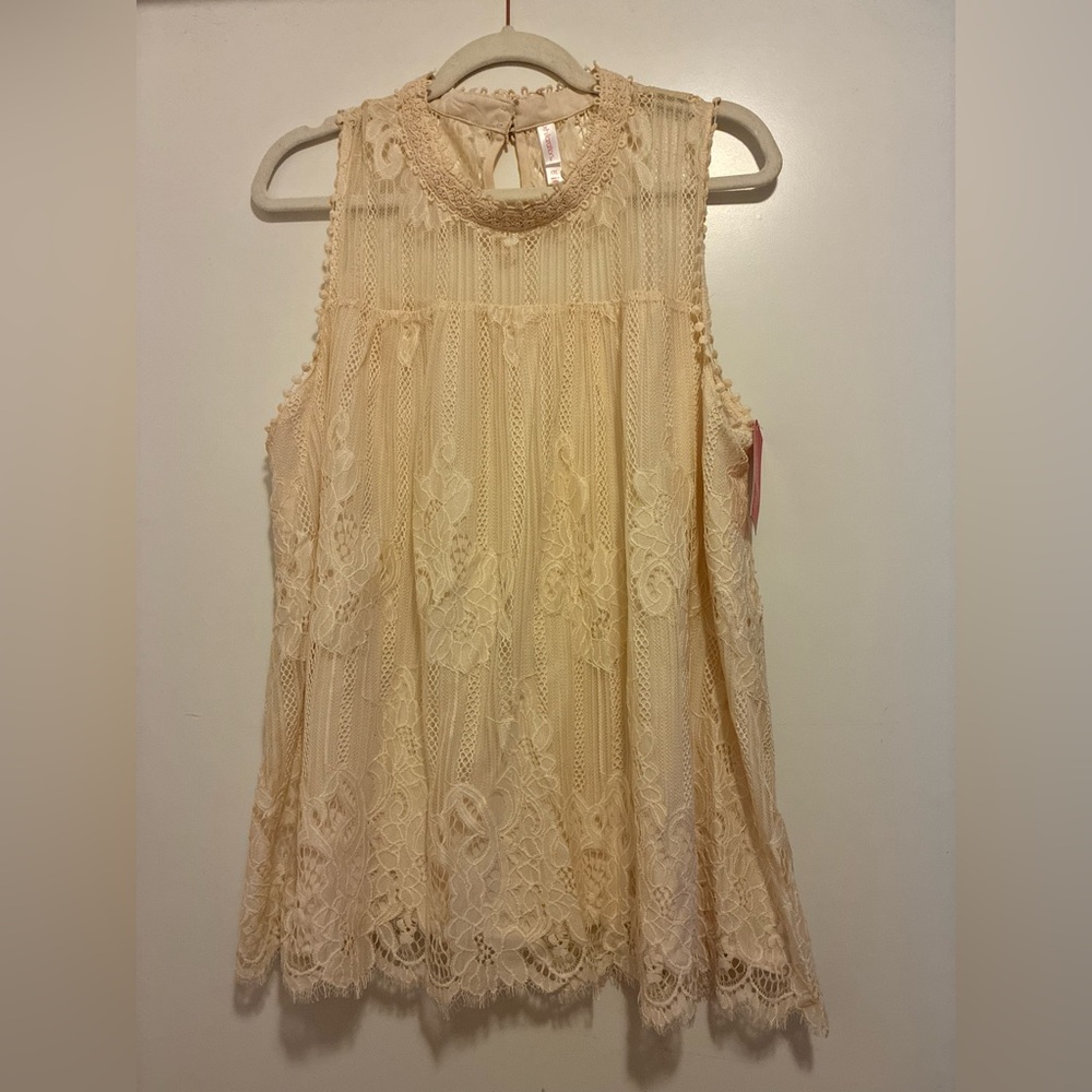 Xhilaration Lace High-Neck Sleeveless Top - Cream